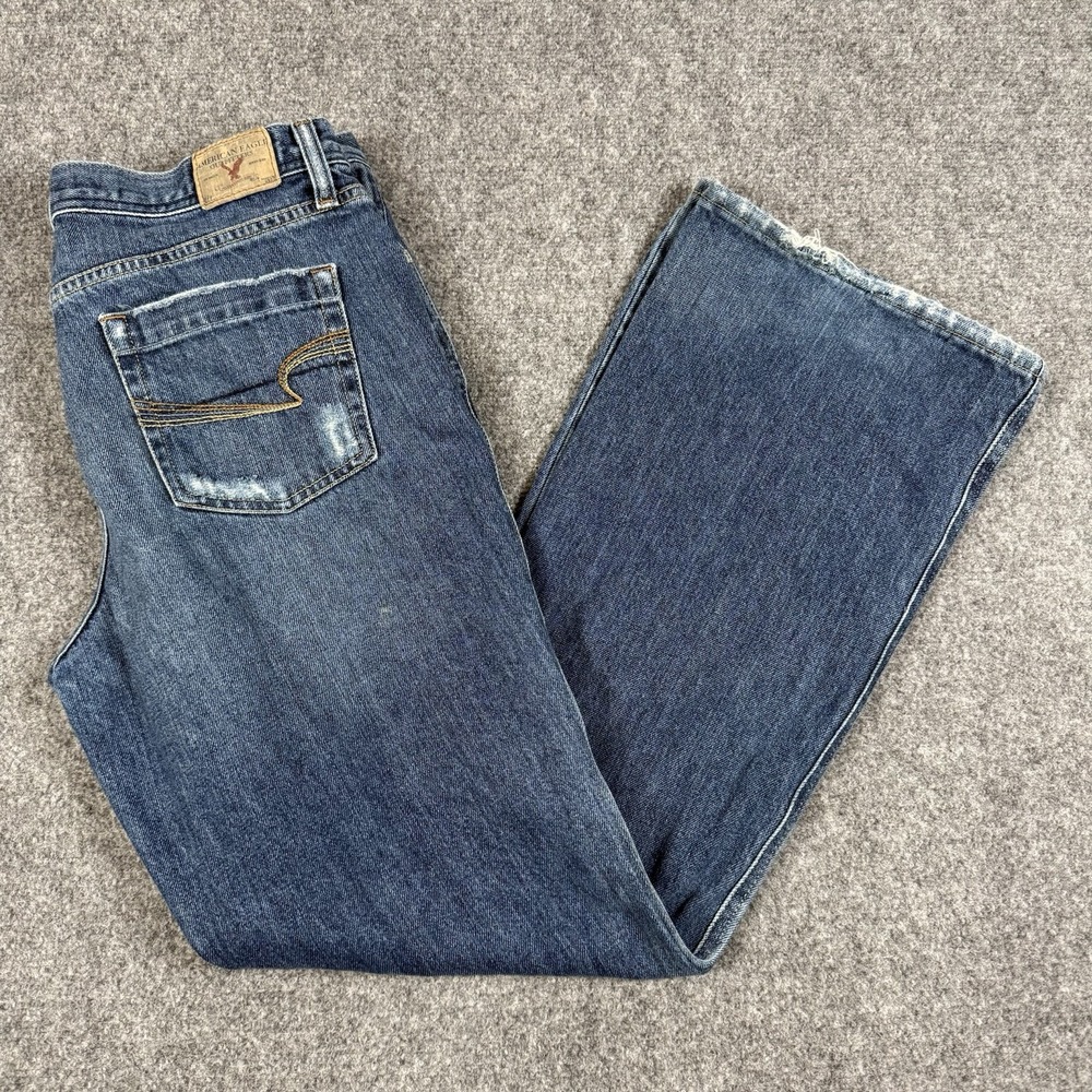 👖 American Eagle Favorite Flare Jeans Womens 12 Reg Distressed 100% Cotton Blue